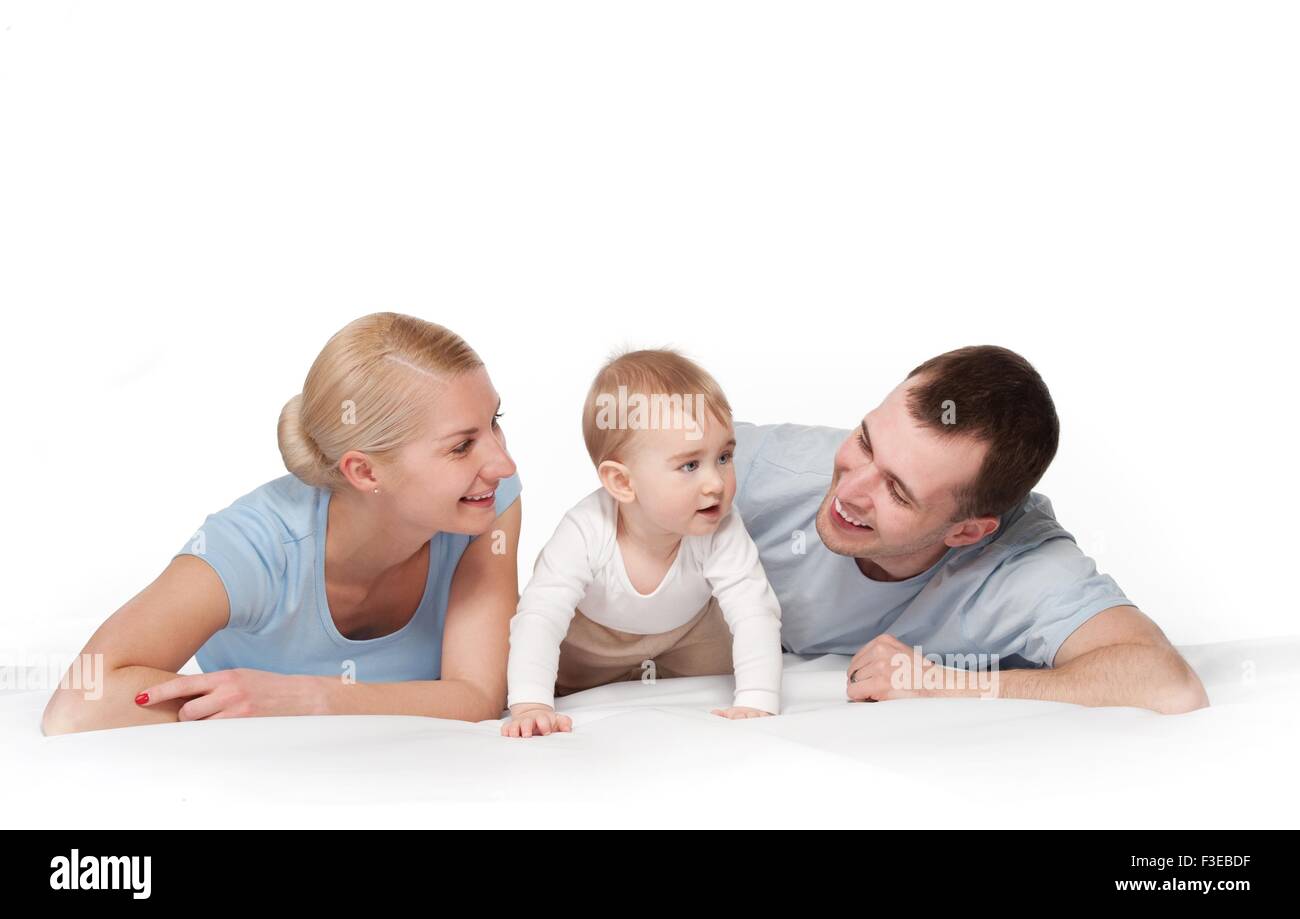 Happy family isolated on white background Stock Photo - Alamy