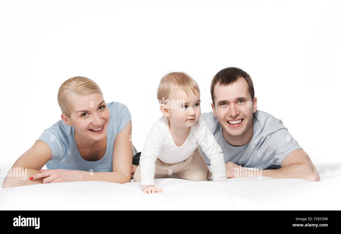 Happy family isolated on white background Stock Photo - Alamy