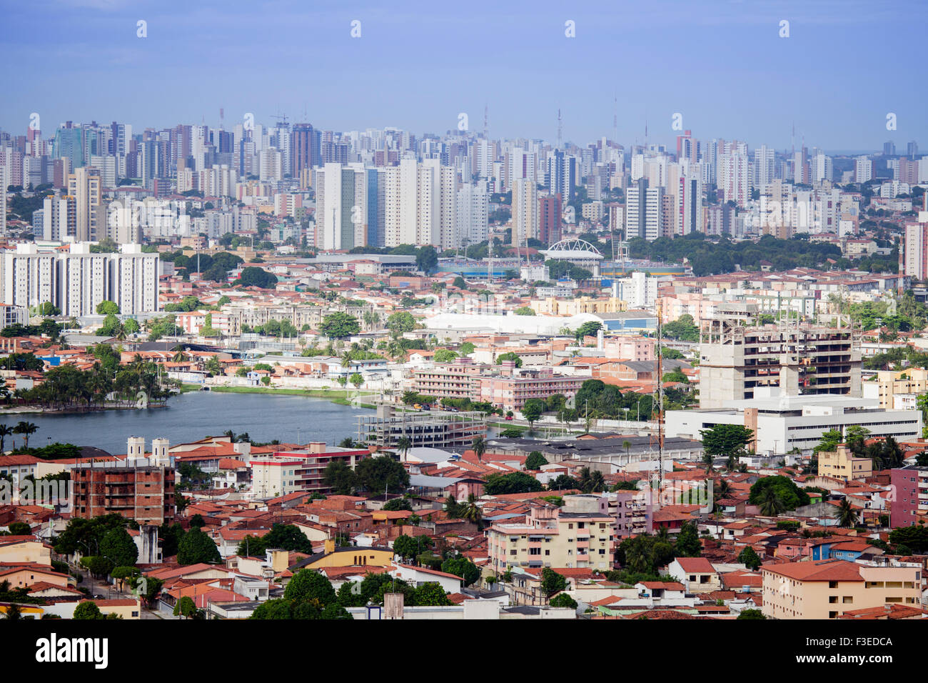 Skyline of Fortaleza city, Ceara state, Brazil with the Ceara River & skyscrapers in Iracema, Ceara, Brazil Stock Photo