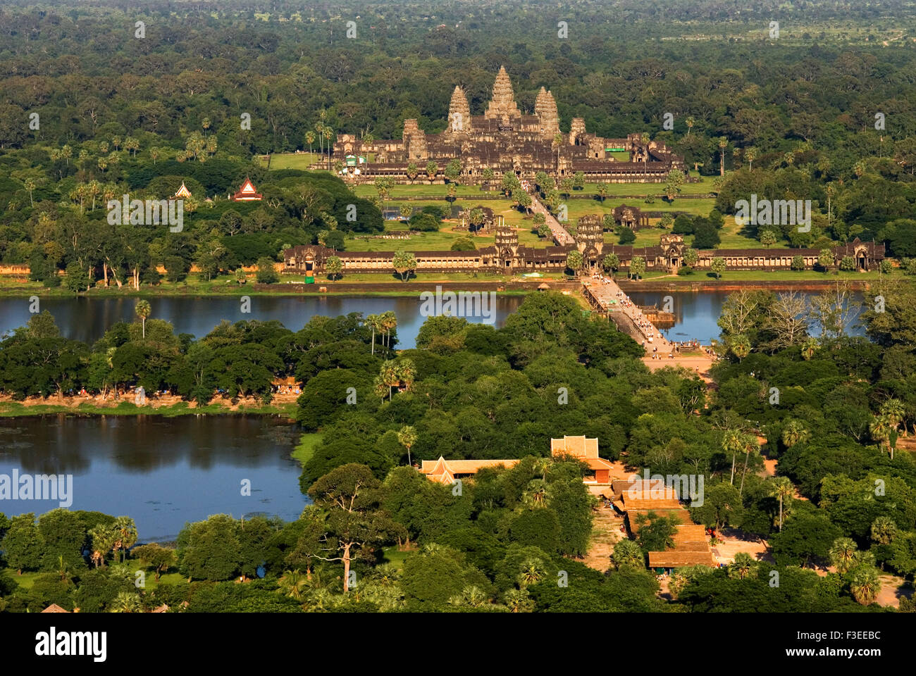 Aerial views of Angkor Wat. Angkor Archaeological Park, located in northern Cambodia, is one of the most important archaeologica Stock Photo