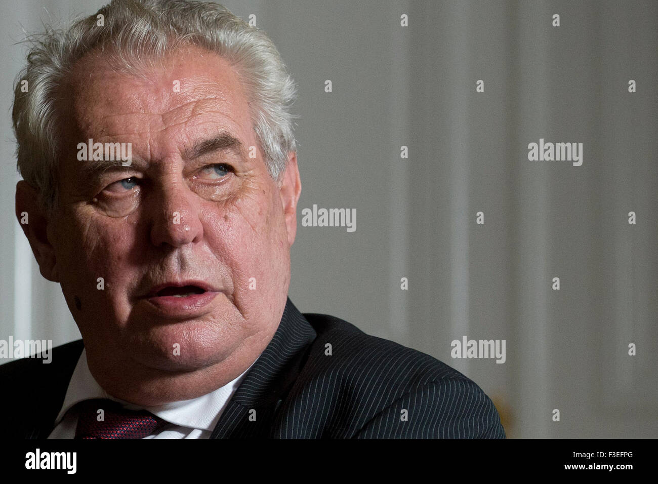 Prague, Czech Republic. 6th Oct, 2015. Czch President Milos Zeman gives an interview to CTK in Prague, Czech Republic, on Tuesday, October 6, 2015. To expel Norwegian ambassador is not bad idea, President Zeman said, suggesting that Prague should turn to Strasbourg court over Michalak boys case. Credit:  Michal Kamaryt/CTK Photo/Alamy Live News Stock Photo