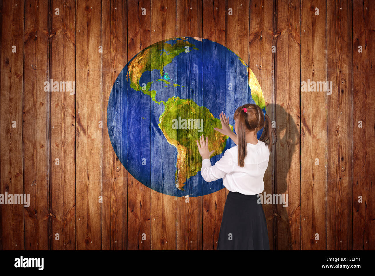 Earth  ball texture on  wood background Stock Photo