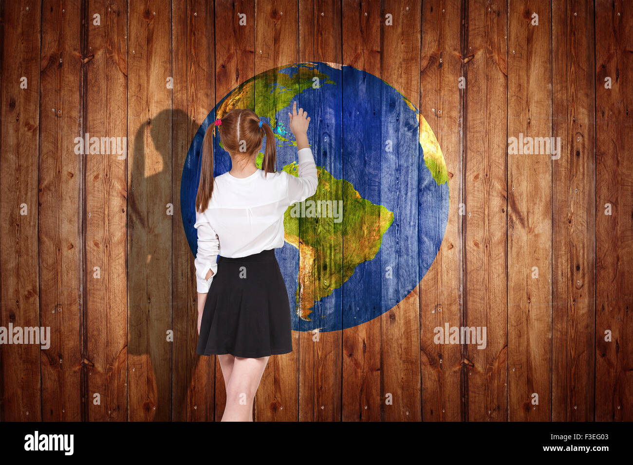 Earth  ball texture on  wood background Stock Photo