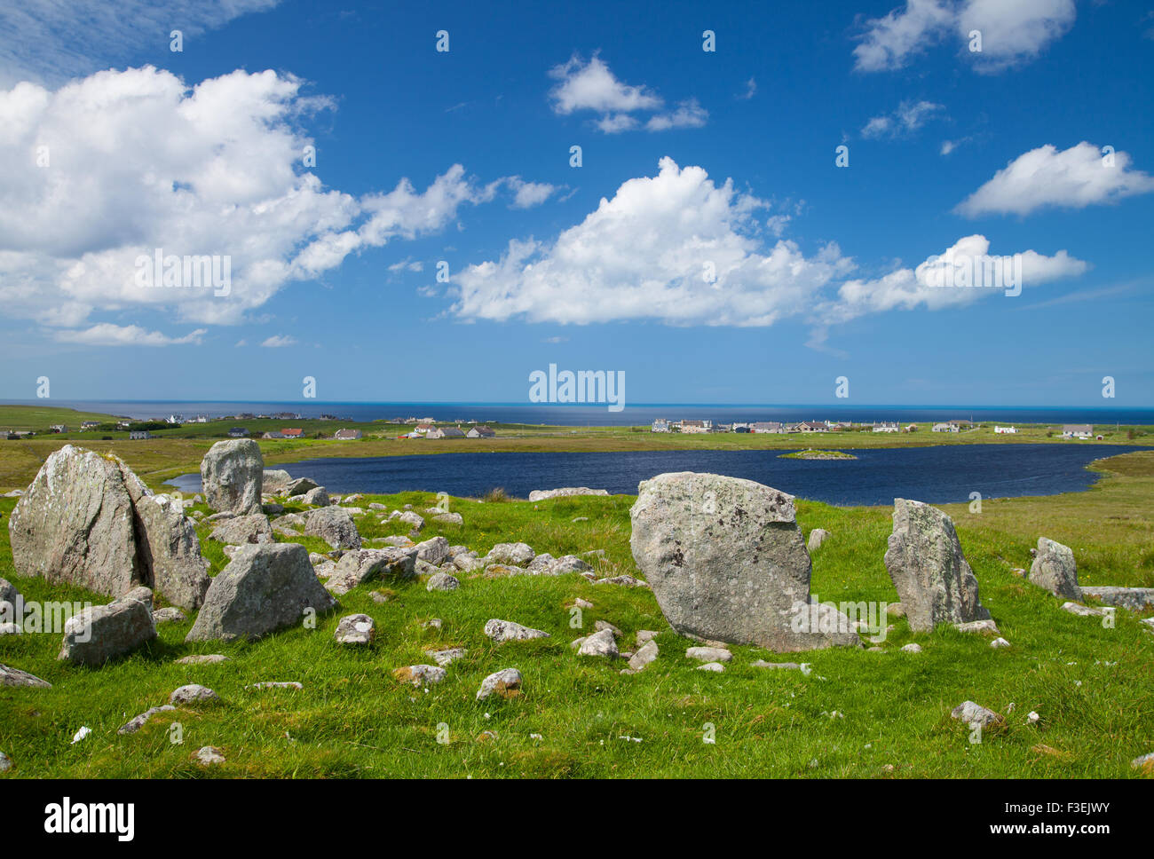 Steinacleit Cairn And Stone Circle near Shader on the Isle of Lewis, Outer Hebrides, Scotland. Stock Photo