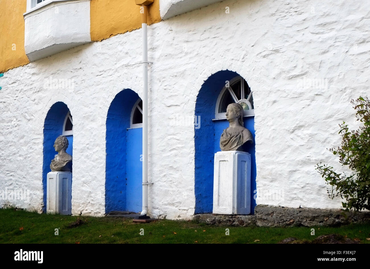 Historical Sculptured Busts on Plinths Port Meirion Gwynedd North Wales UK United Kingdom Europe Stock Photo