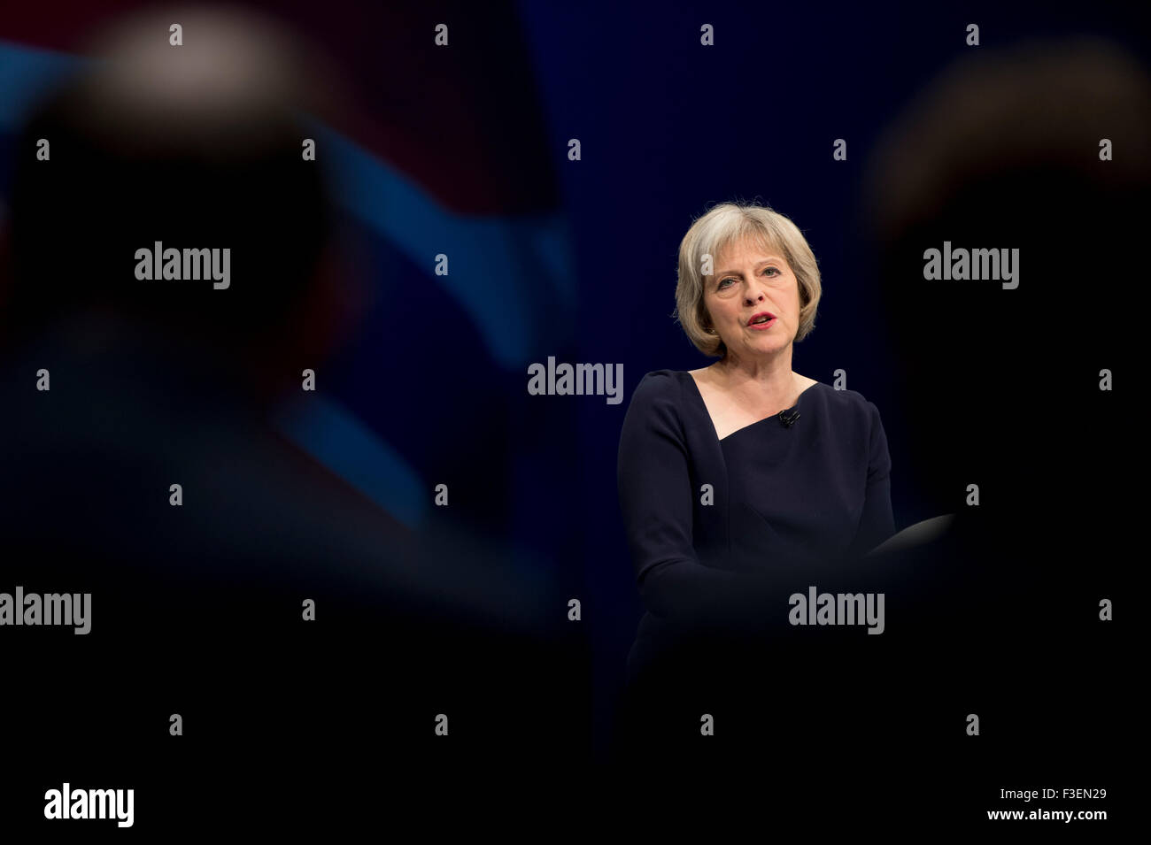 Manchester, UK. 6th October 2015. The Rt Hon Theresa May MP, Secretary of State for the Home Department speaks at Day 3 of the 2015 Conservative Party Conference in Manchester. Credit:  Russell Hart/Alamy Live News. Stock Photo