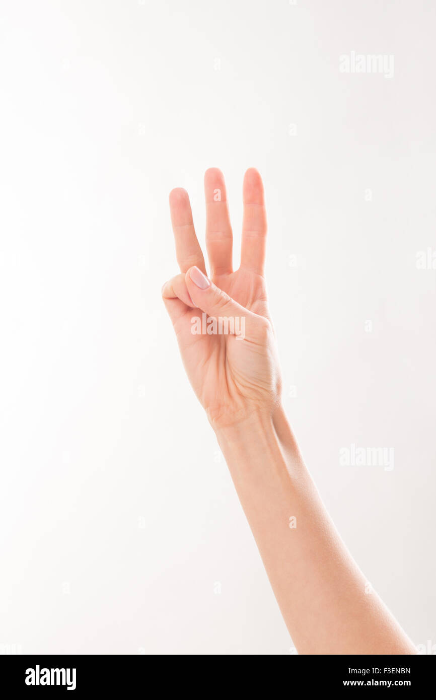 Woman hand showing three fingers hi-res stock photography and images - Alamy