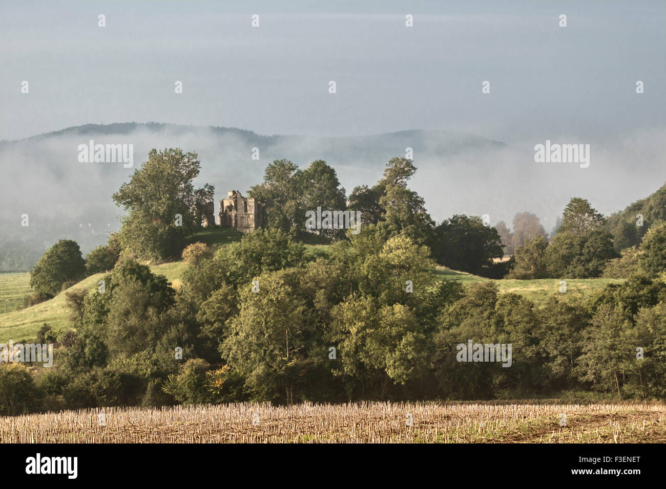 Stapleton, Herefordshire (near Presteigne, Powys), UK. The ruins of the medieval castle on a