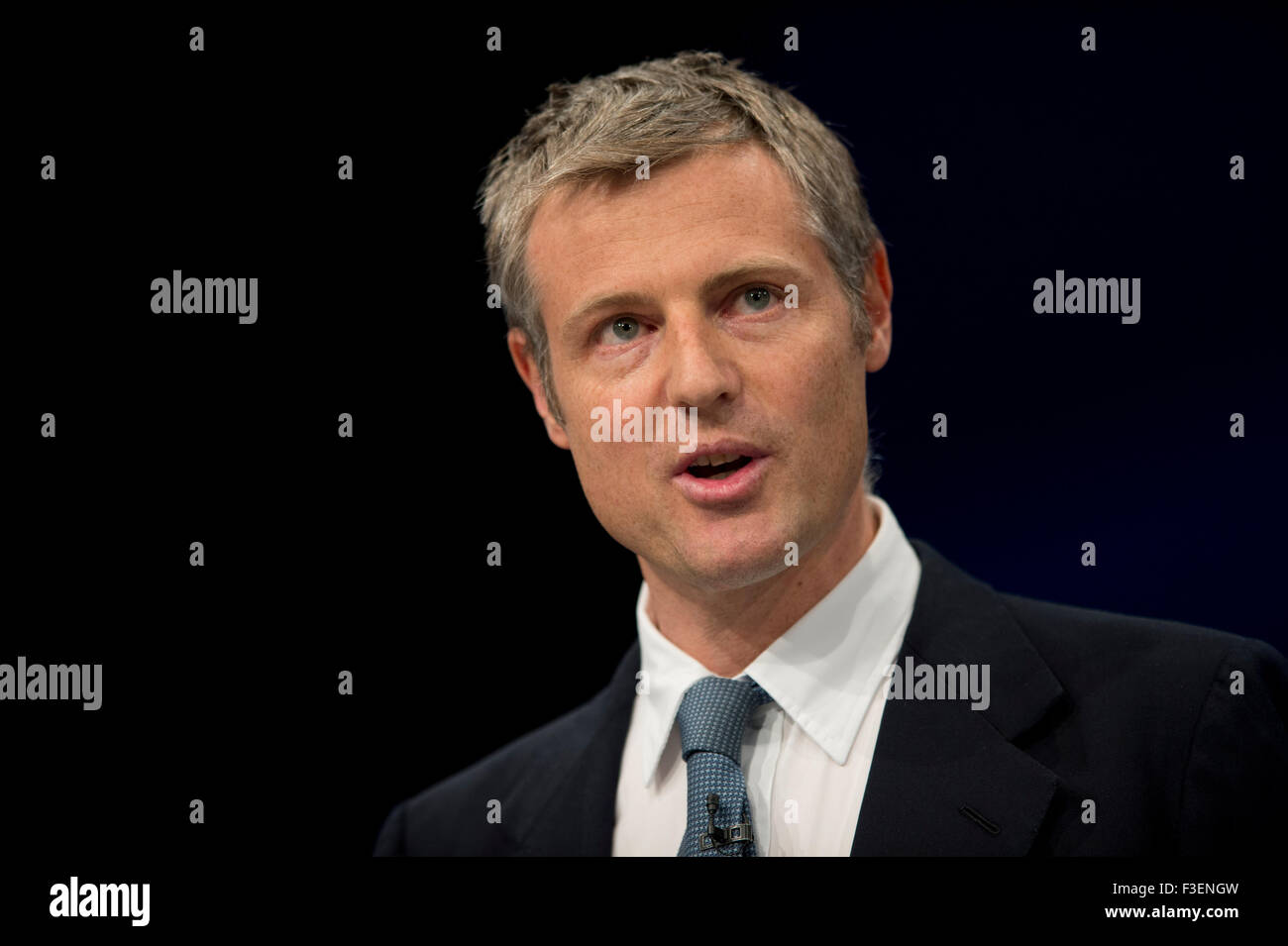 Manchester, UK. 6th October 2015. Zac Goldsmith MP, Conservative Party Candidate for London Mayor speaks at Day 3 of the 2015 Conservative Party Conference in Manchester. Credit:  Russell Hart/Alamy Live News. Stock Photo