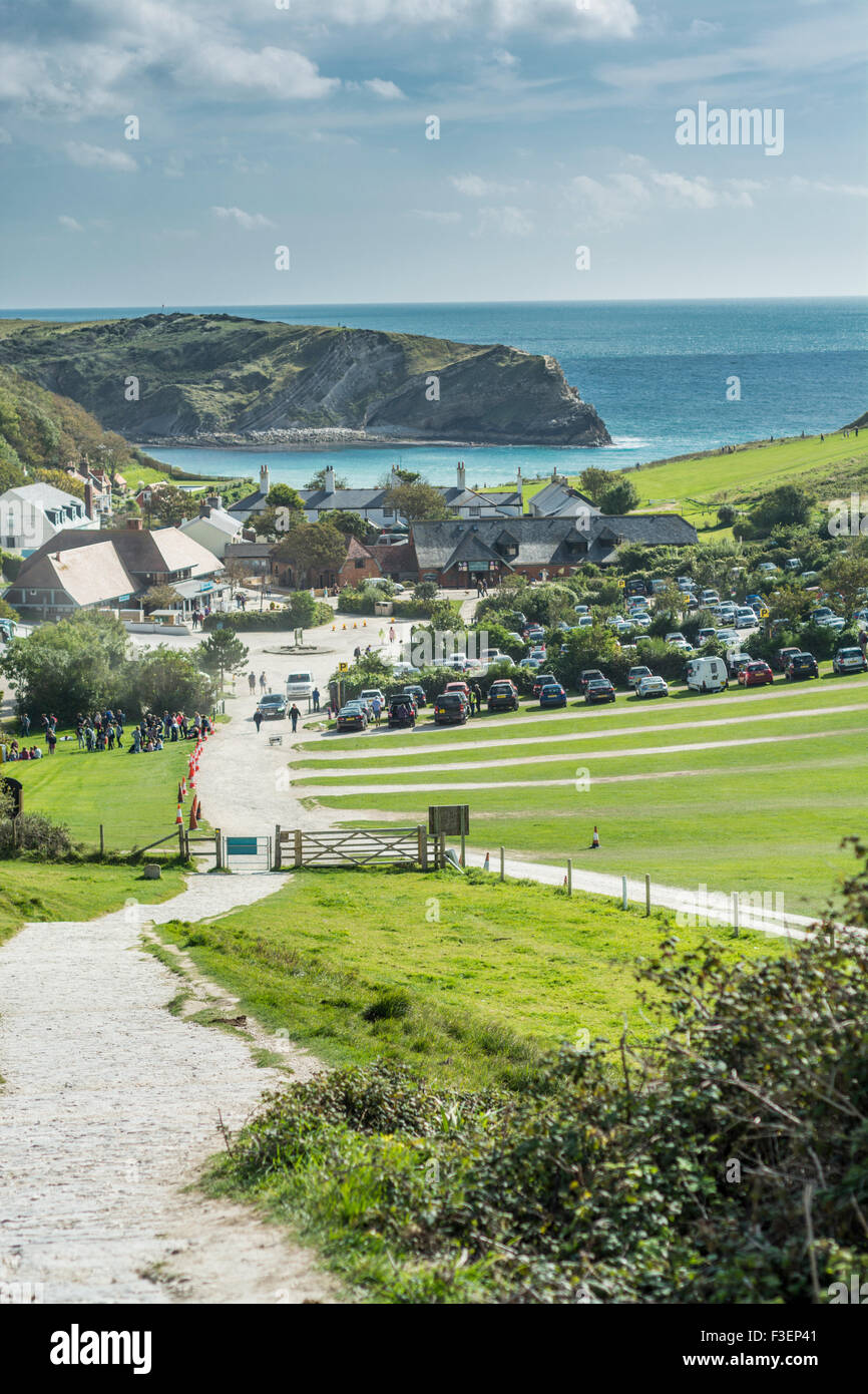 View of Lulworth Cove, Lulworth, Dorset, UK. Taken on 28th September 2015. Stock Photo