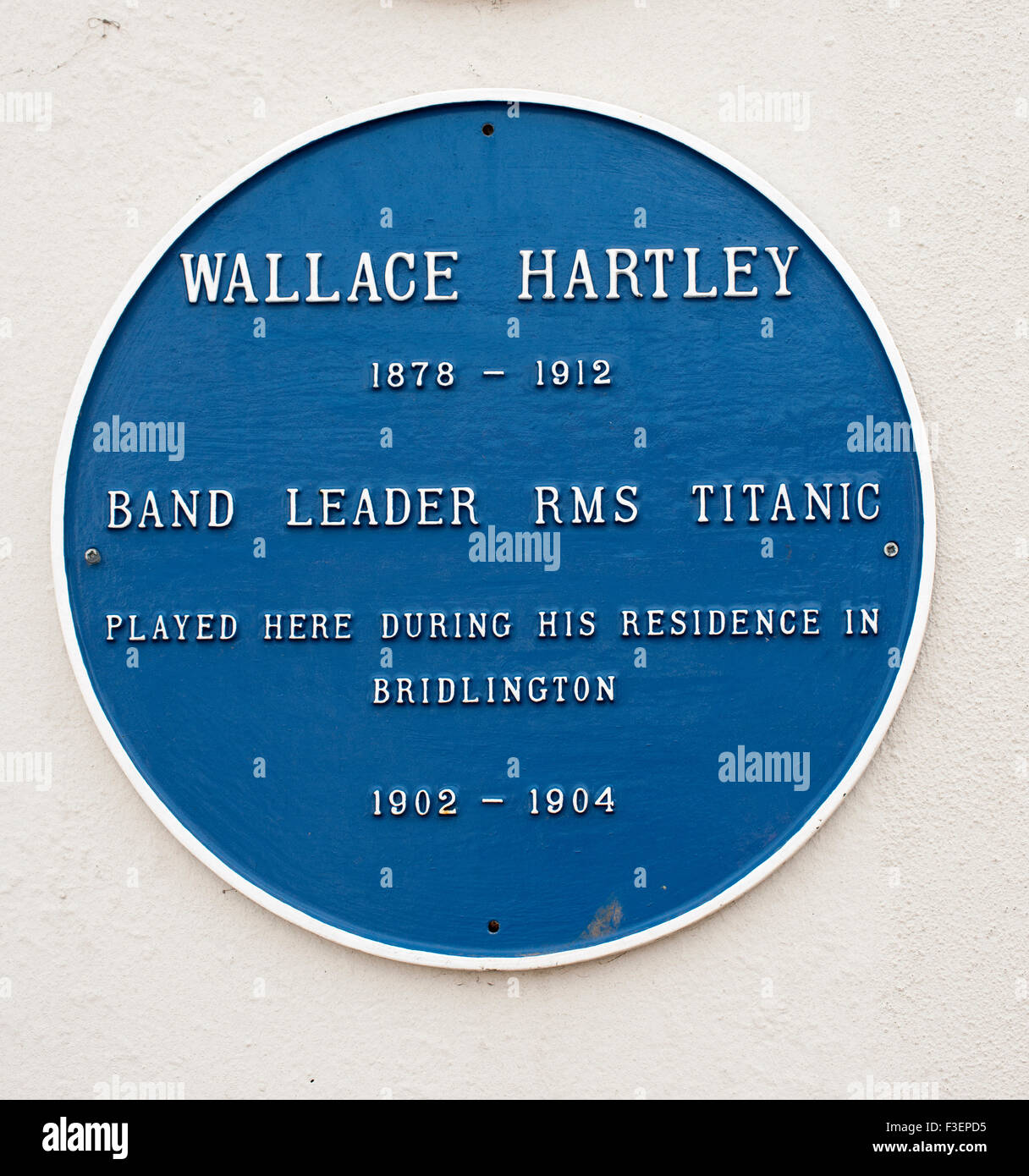 Blue plaque at The Spa, Bridlington, East Yorkshire, England, UK. Stock Photo