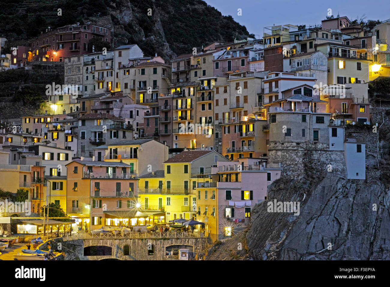 Manarola village in the Cinque Terre, Italy. Major tourist magnet in Italy. Very picturesque. Stock Photo