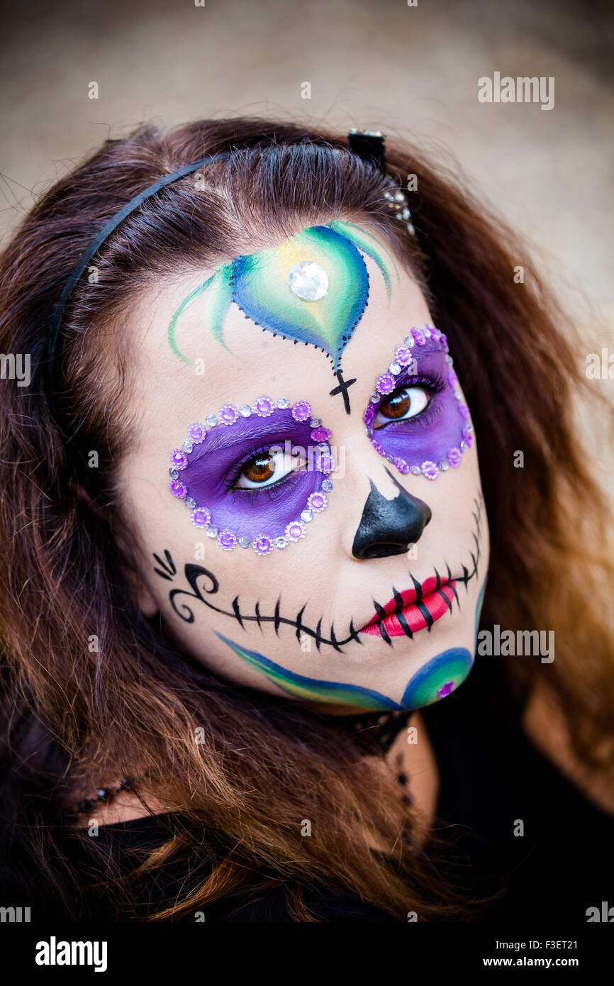 Attractive young woman with sugar skull makeup Stock Photo