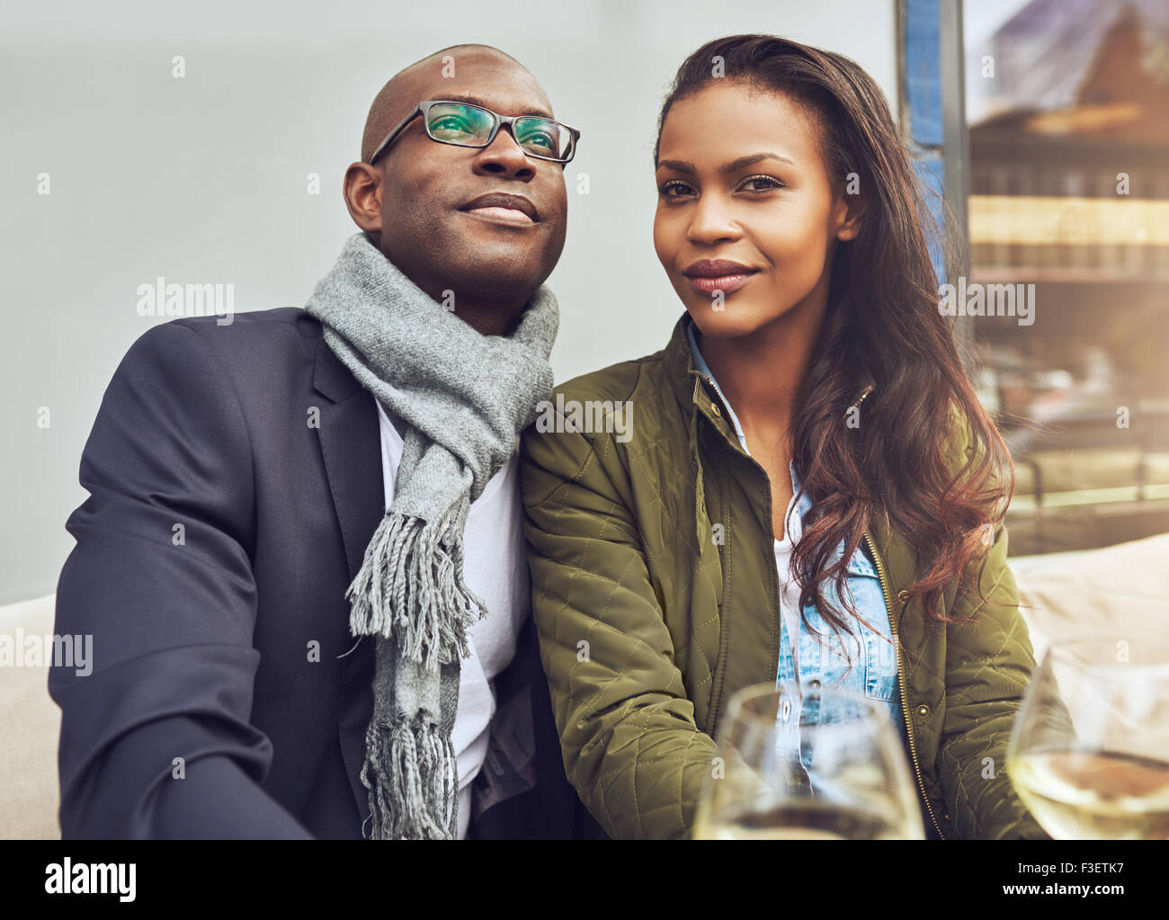 Black couple enjoying life and dating, trendy dressed Stock Photo