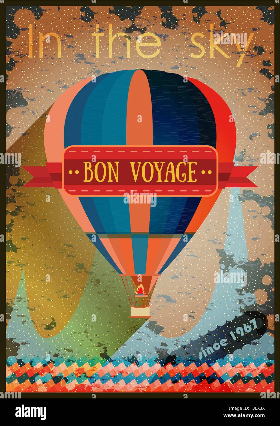 vintage hot air balloon in the sky. Vector background for greeting card ...