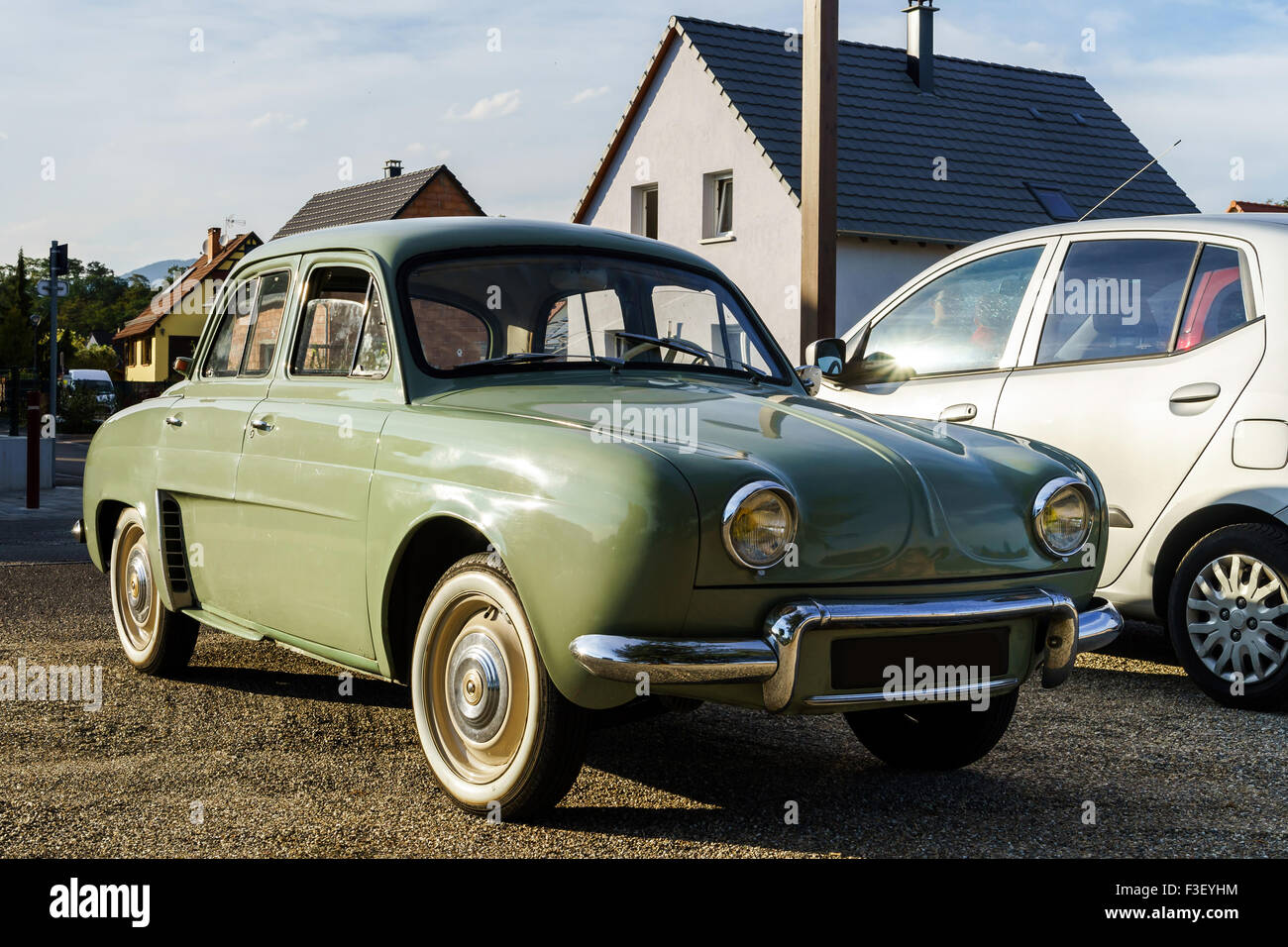 Funny retro french car view, Alsace, France Stock Photo