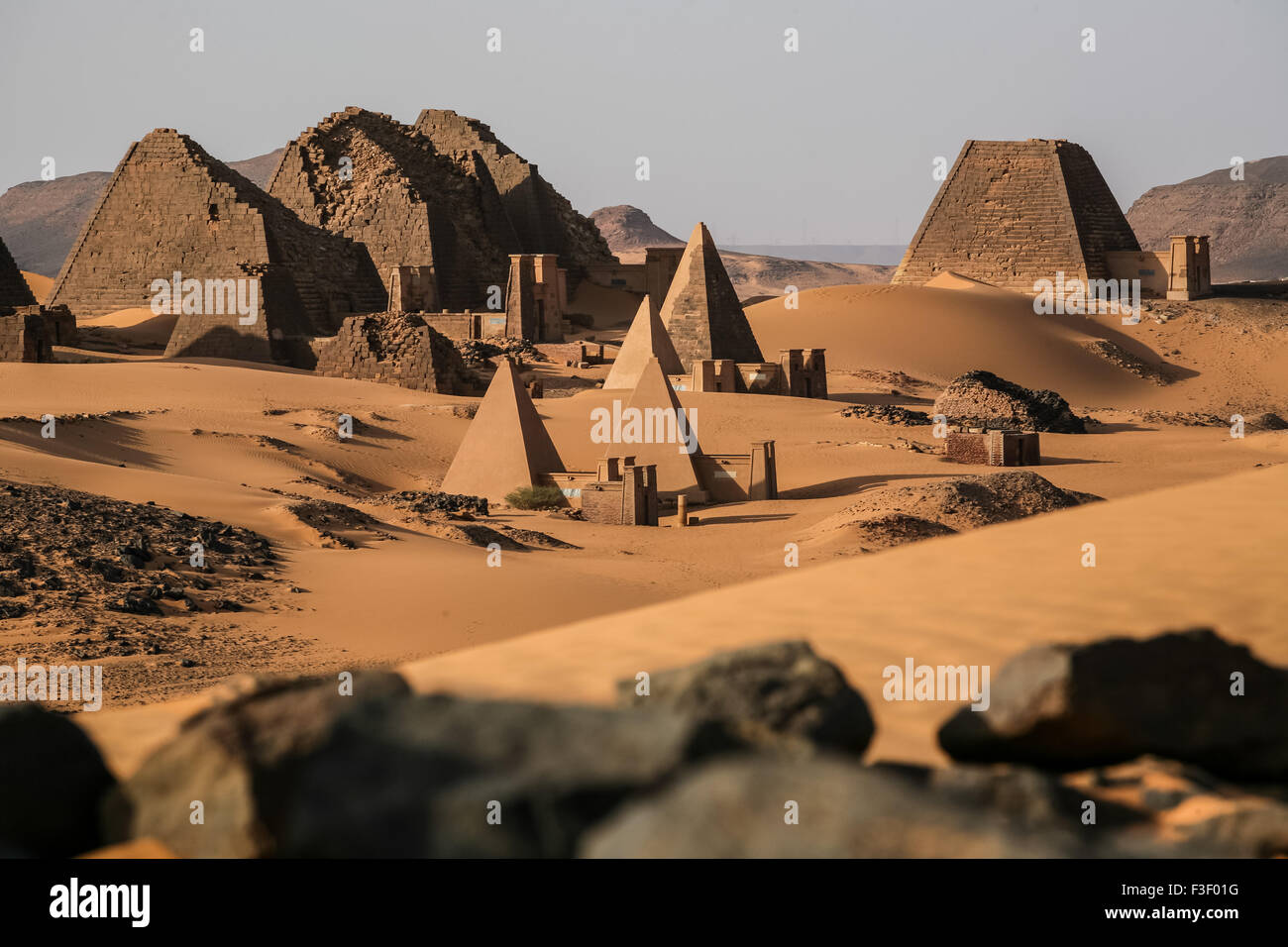 Meroe pyramids in the sahara desert Sudan Stock Photo