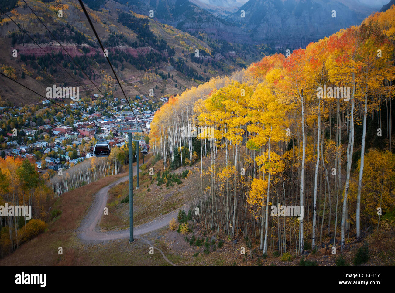 Autumn leaf dispays in Telluride, CO as seen from a gondola Stock Photo