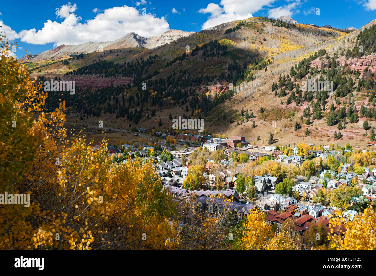 Autumn leaf dispays in Telluride, CO as seen from a gondola Stock Photo