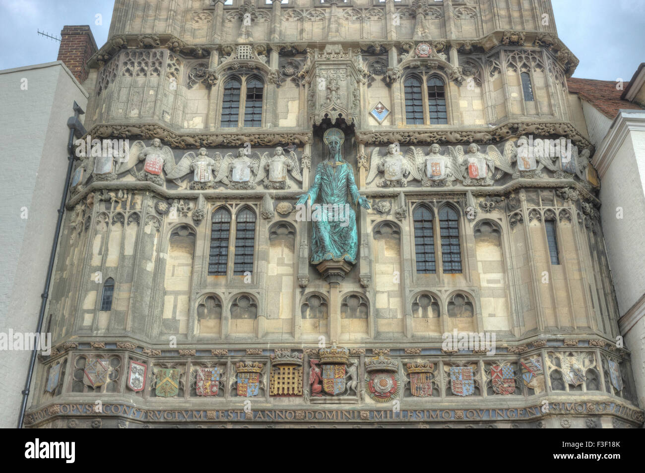 Gateway to Canterbury Cathedral.  Statue of Jesus. Stock Photo