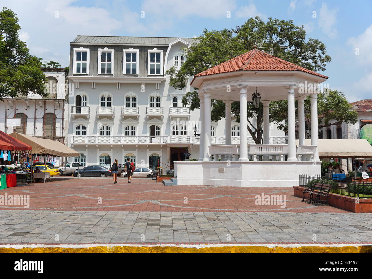 The Plaza de la Independencia and its gazebo in the Casco Viejo, the historic district of Panama City, Panama, Central America Stock Photo