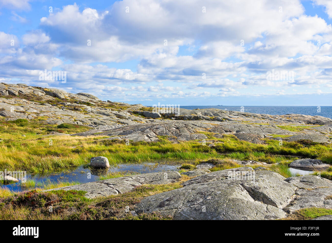 Coastal landscape in a natural preserve area on the Swedish West coast. Stock Photo