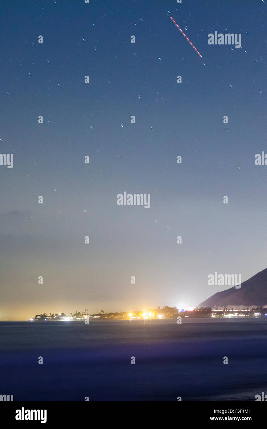 A time exposure photo looking north on the California Coast towards Faria and Santa Barbara California from Ventura Stock Photo