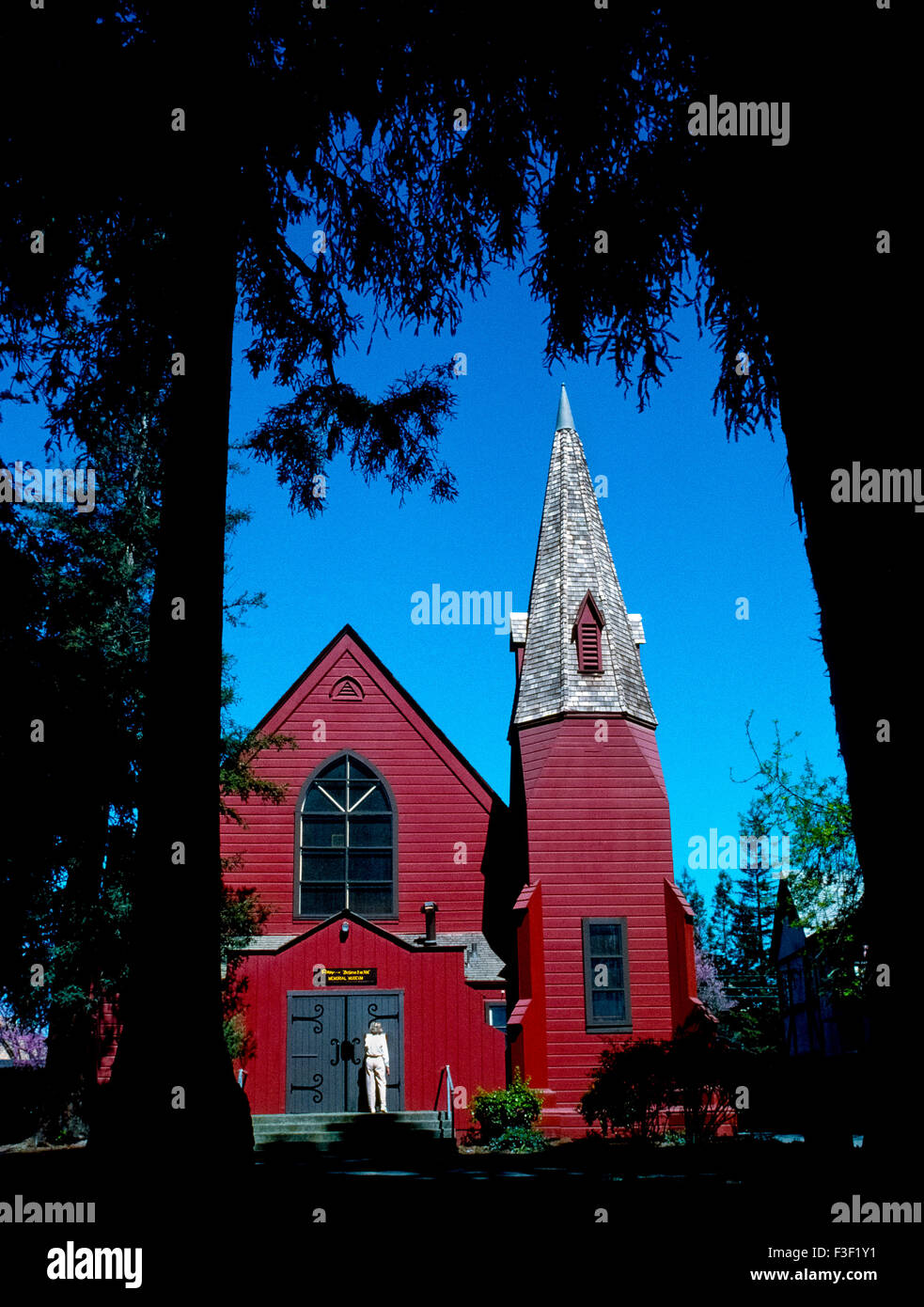 One huge redwood tree that was 18 feet (5.5 meters) in diameter and 275 feet  (84 meters) tall provided all the lumber that was needed to build the  unique 1873 Church of