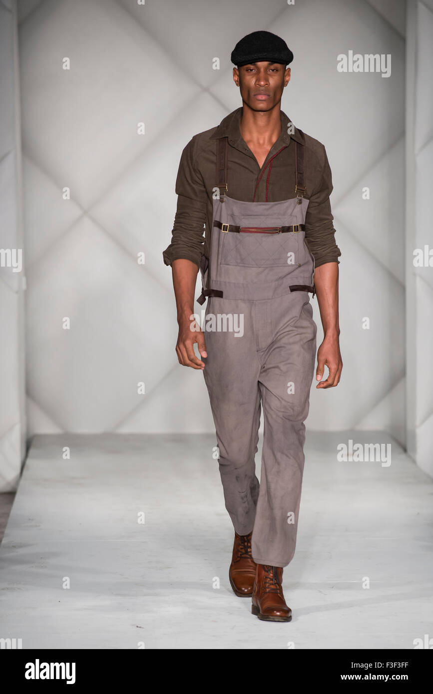 Male model walks the runway in a design by G Leon by Alicia Pinckney (USA), during Fashion Week Brooklyn, New York City. Stock Photo