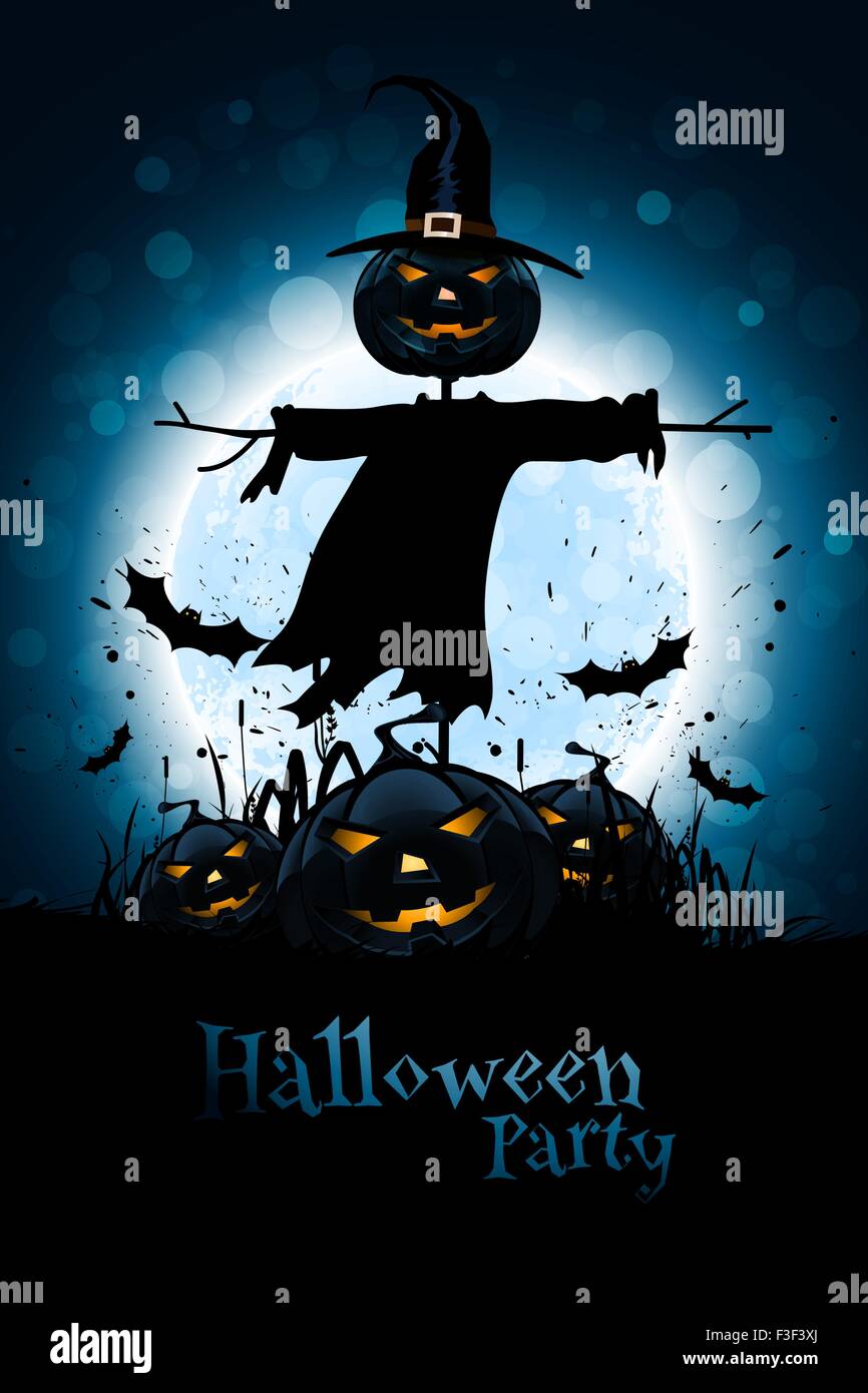 Halloween Background with Pumpkin and Scarecrow Stock Vector Image ...