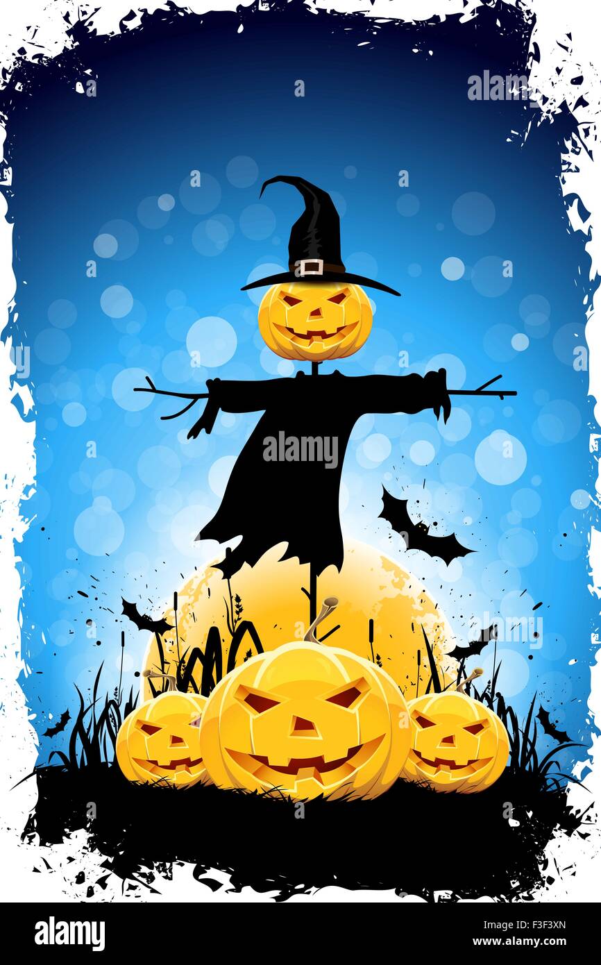 Halloween Background with Pumpkin and Scarecrow Stock Vector Image ...