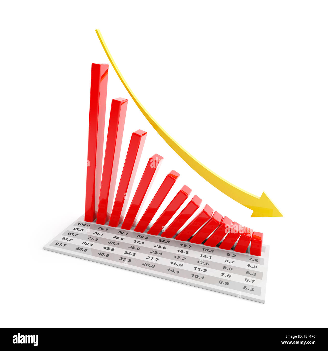 Bar graph showing falling trend, 3d render Stock Photo