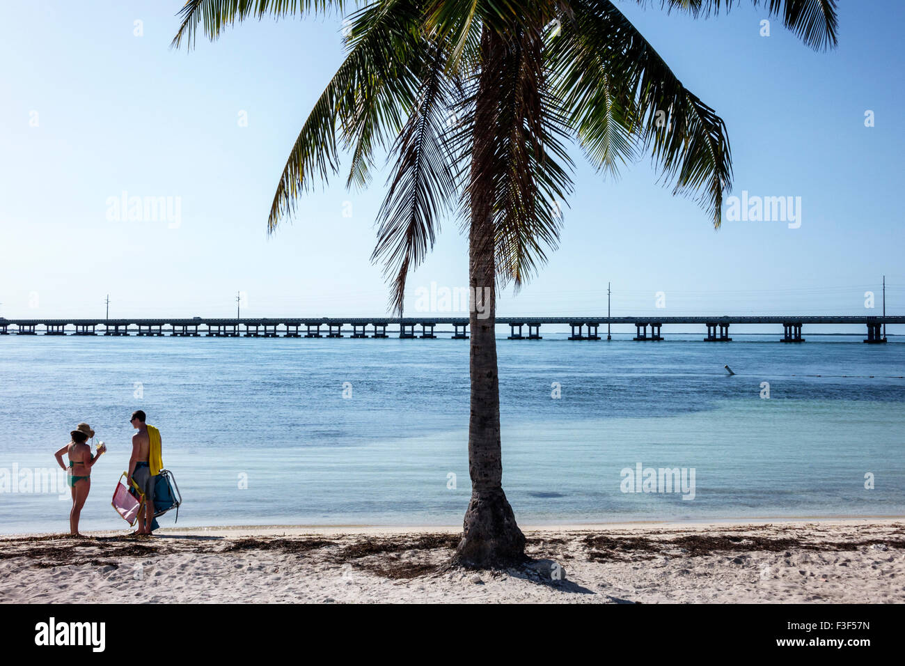 Florida Keys,Big Pine Key,Bahia Honda State Park,Gulf of Mexico,highway Route 1 One Overseas Highway,man men male,woman female women,couple,sunbathers Stock Photo