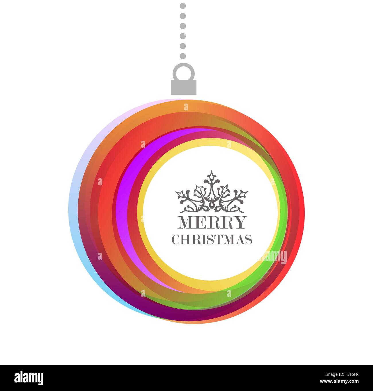 Merry christmas colorful bauble ornament with text, ideal for holiday greeting card background or invitation. EPS10 vector file. Stock Vector