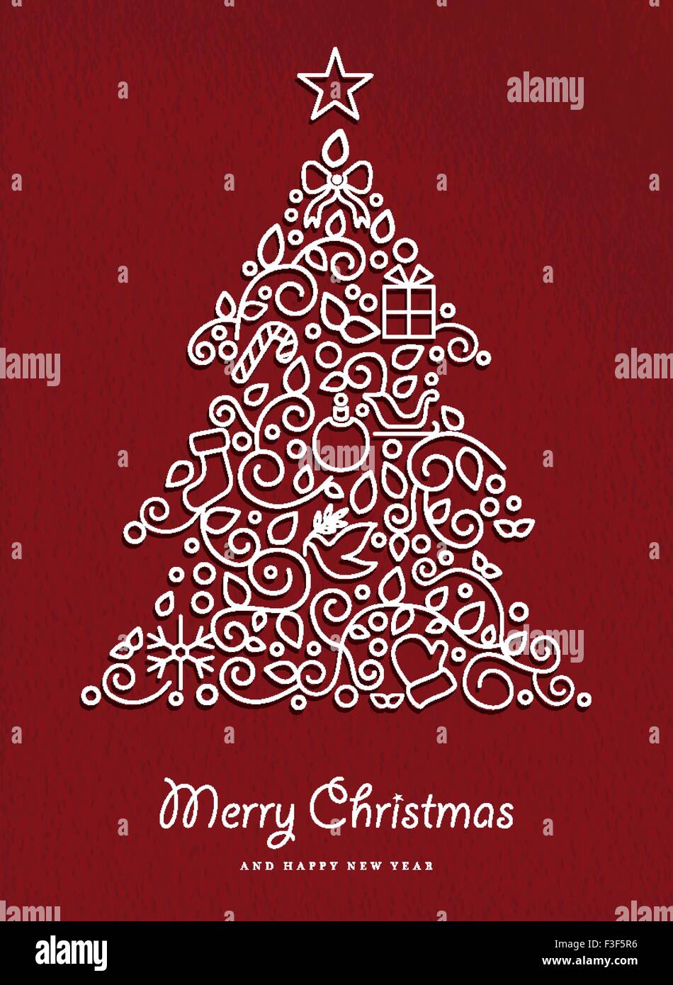 Merry christmas and happy new year pine tree made in modern outline style with simple xmas