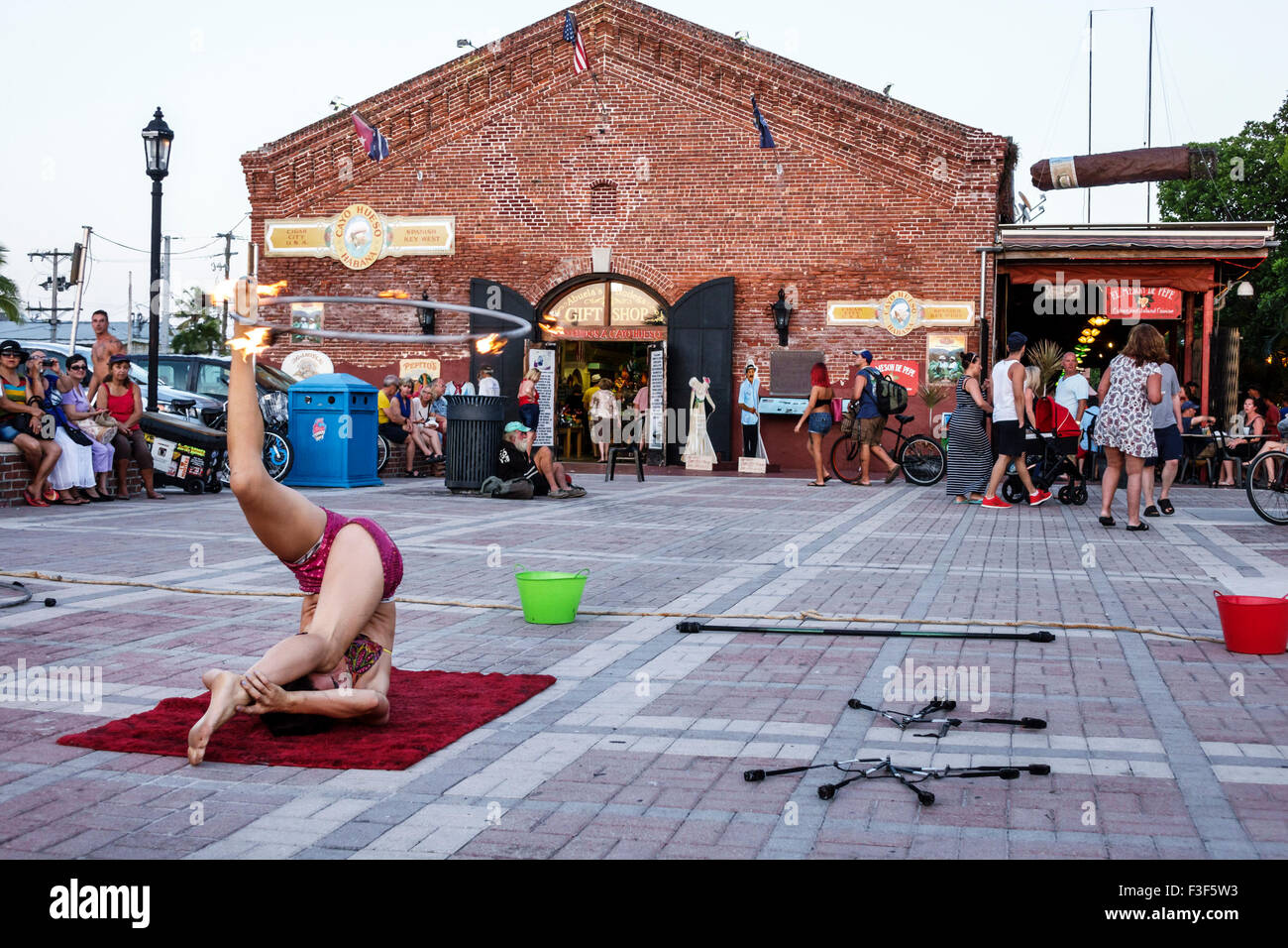 Key West Florida,Keys Mallory Square Dock,sunset celebration,festival,woman female women,acrobat,juggler,FL150508081 Stock Photo