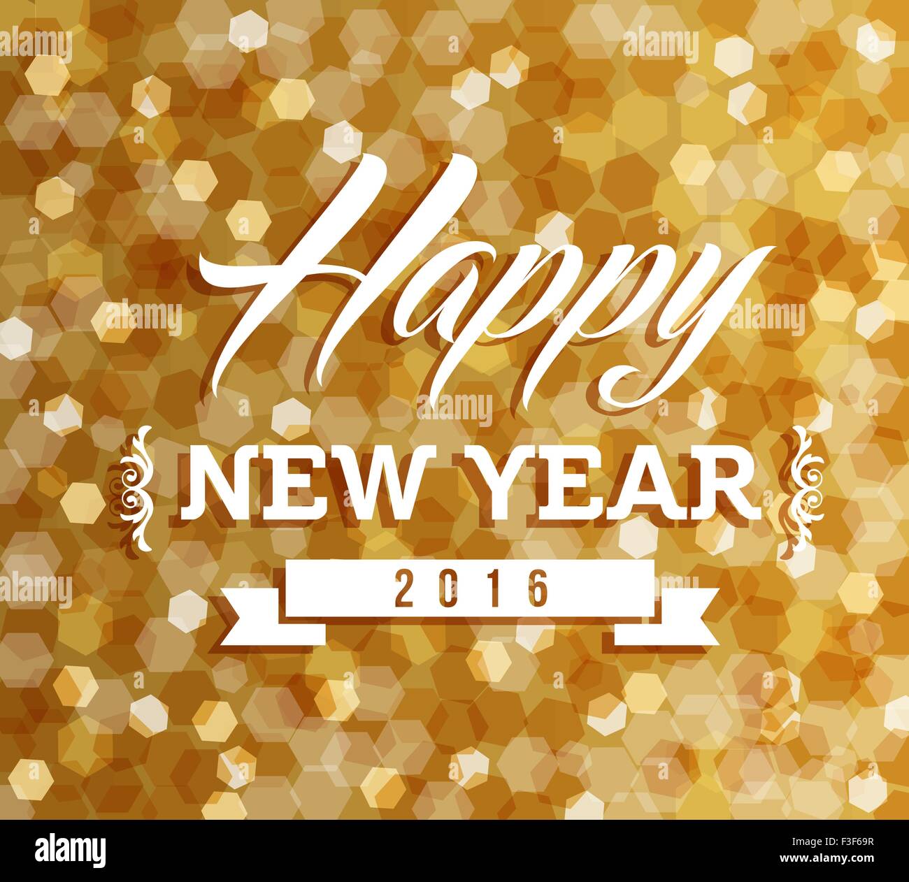 Happy new year 2016 holiday glow blur lights vintage design. Ideal for poster, greeting card or web. EPS10 vector. Stock Vector