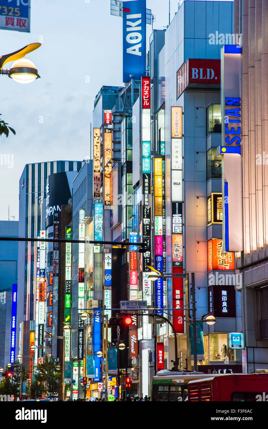 Neon Signs at Shinjukudori street,ShinjukuKu,Tokyo,Japan Stock Photo