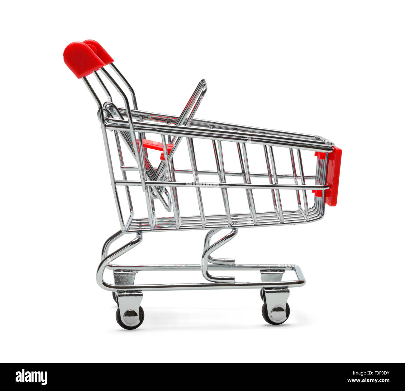Red and Silver Shopping Cart Isolated on White Background. Stock Photo