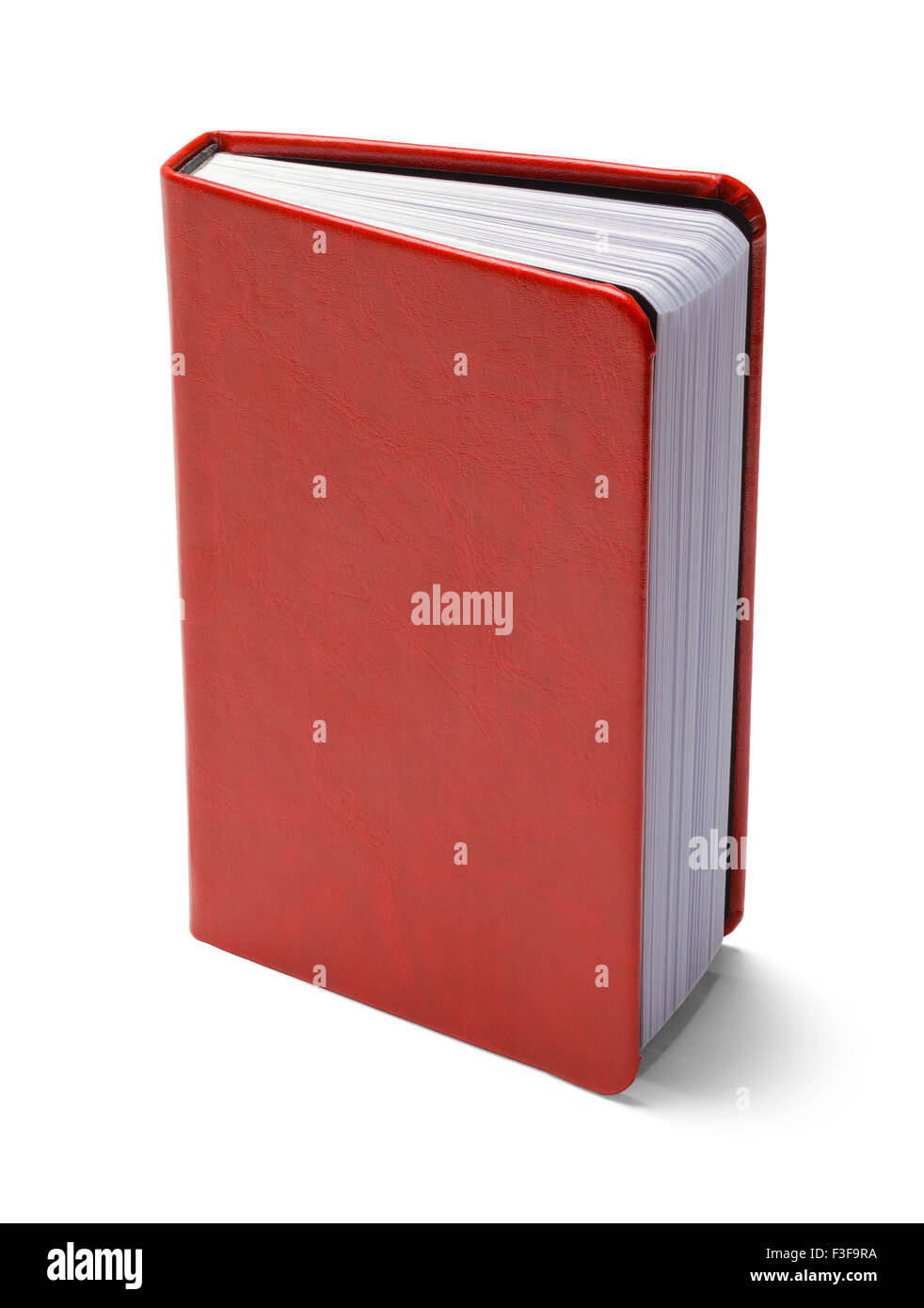 Upright Red Book With Copy Space Isolated on White Background. Stock Photo