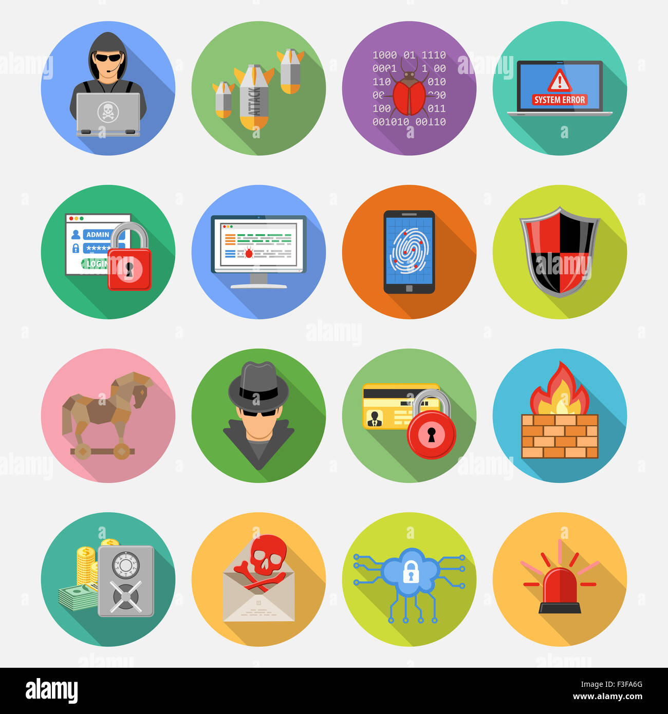 Internet Security Flat Icon Set with Long Shadows for Flyer, Poster ...