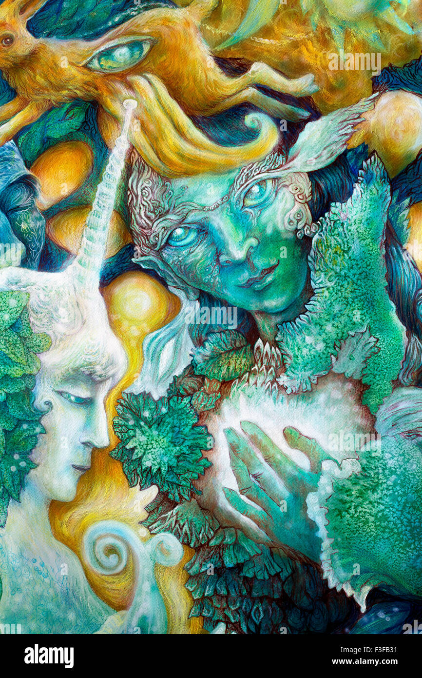 Beautiful fantasy colorful painting of a radiant elven fairy creatures ...