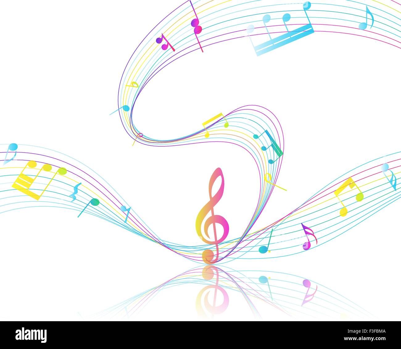 multicolor musical design from music staff elements with treble clef treble cle