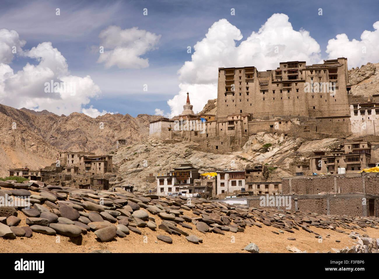 India, Jammu & Kashmir, Ladakh, Leh, Old Town, traditional mani wall