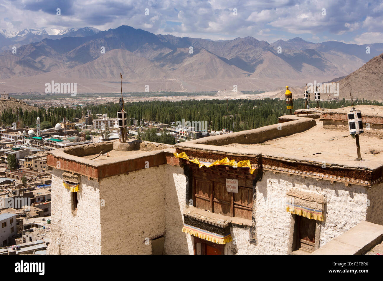 India, Jammu & Kashmir, Ladakh, Leh, Old Town, elevated view from Gompa