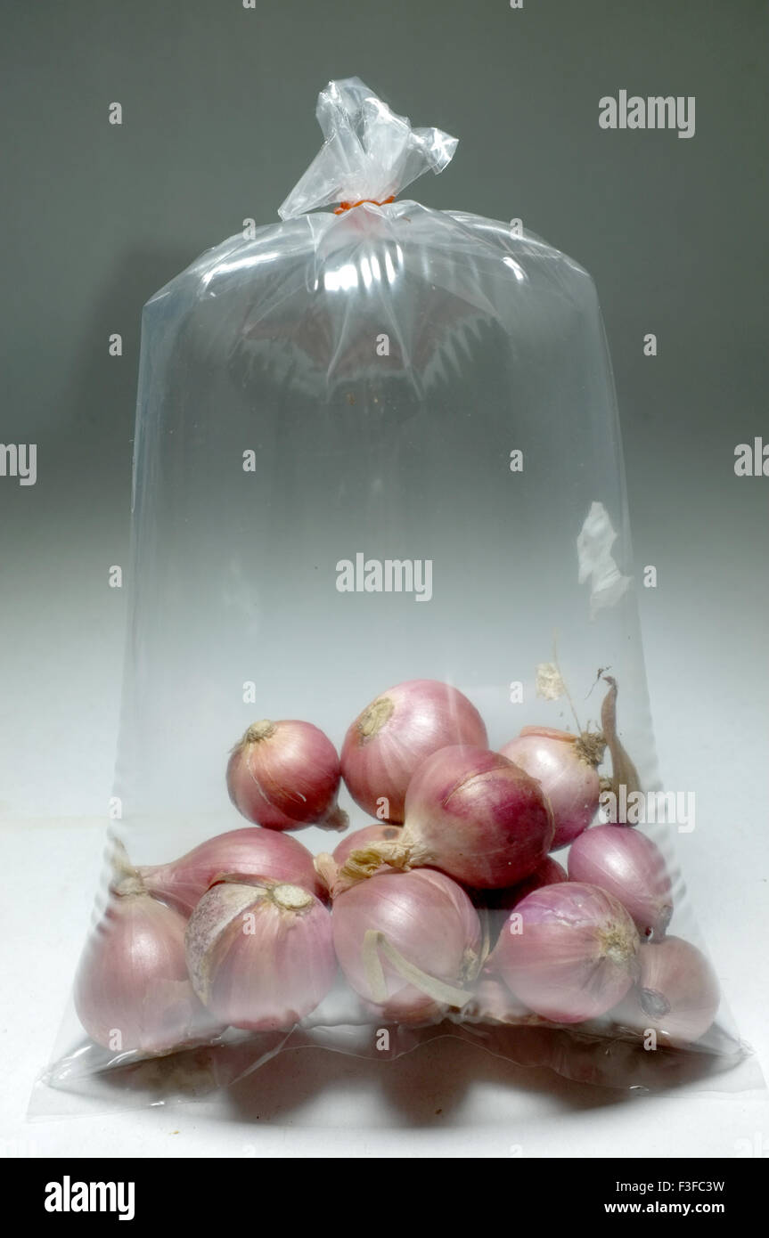 Red onion bulb in plastic bag Stock Photo Alamy