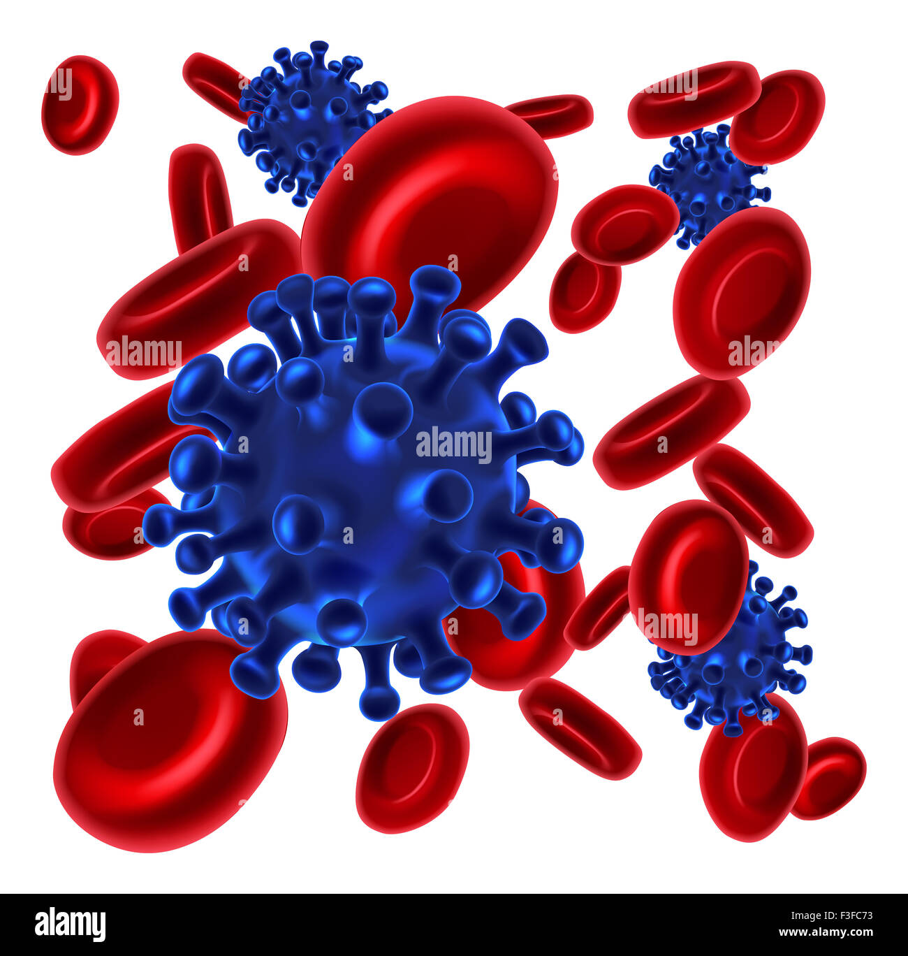 Bacteria or virus and red blood cells medical illustration Stock Photo