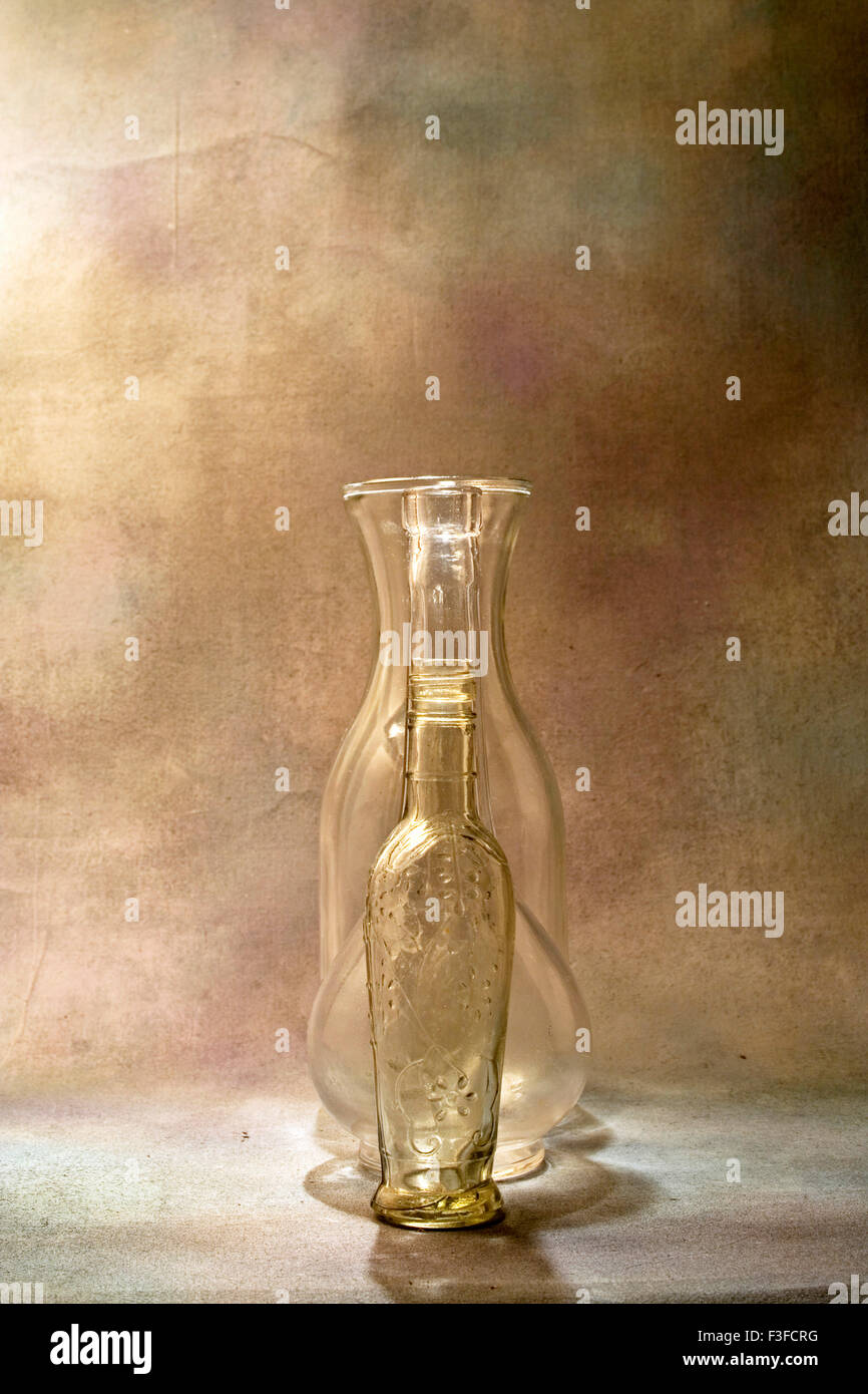 Art classic glass works bottles with abstract background Stock Photo