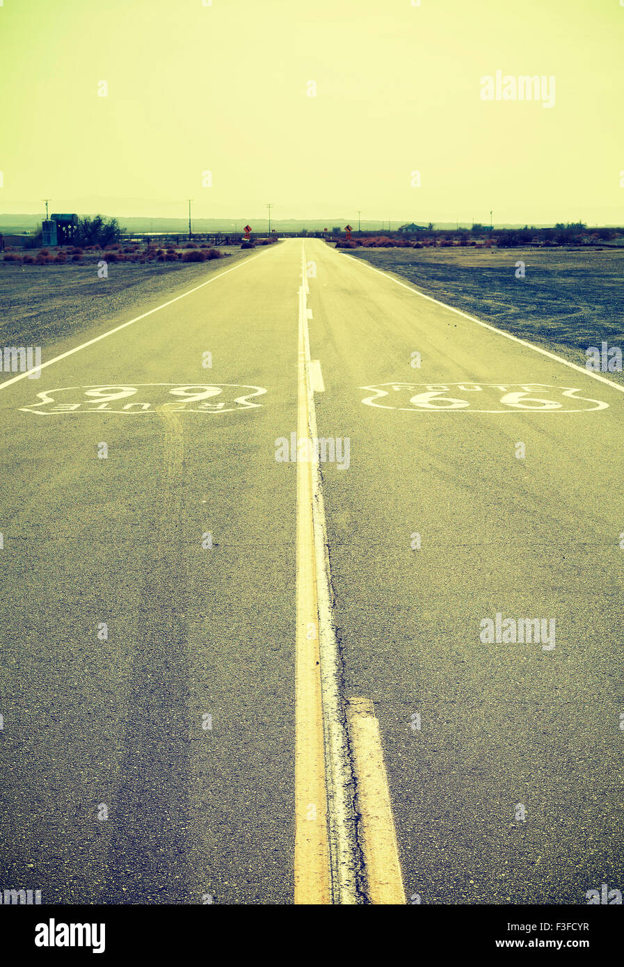 Cross processed old film style Route 66, California, USA Stock Photo - Alamy