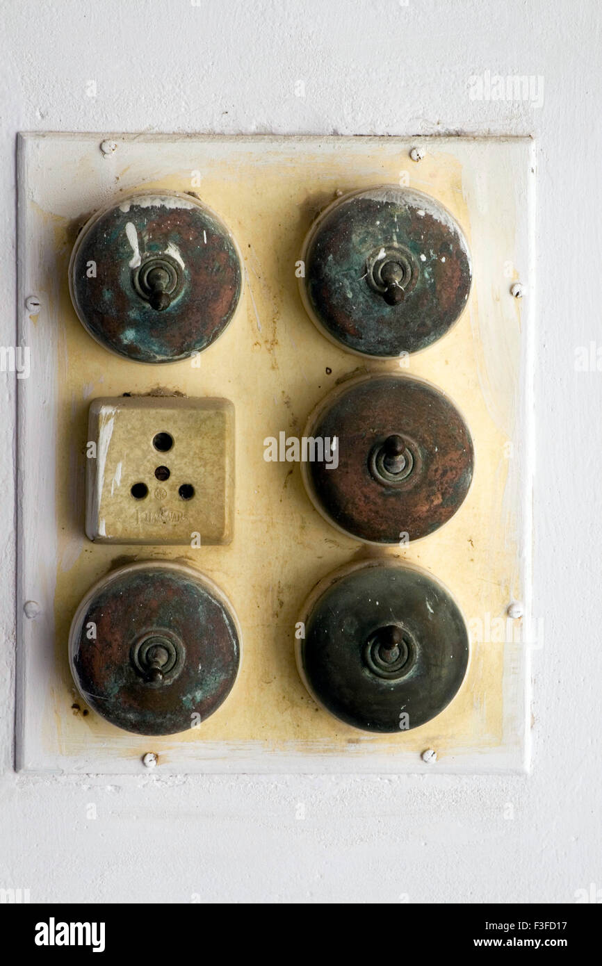 Antique electric switch board in Bagore ki haveli ; Udaipur ; Rajasthan ;  India Stock Photo - Alamy